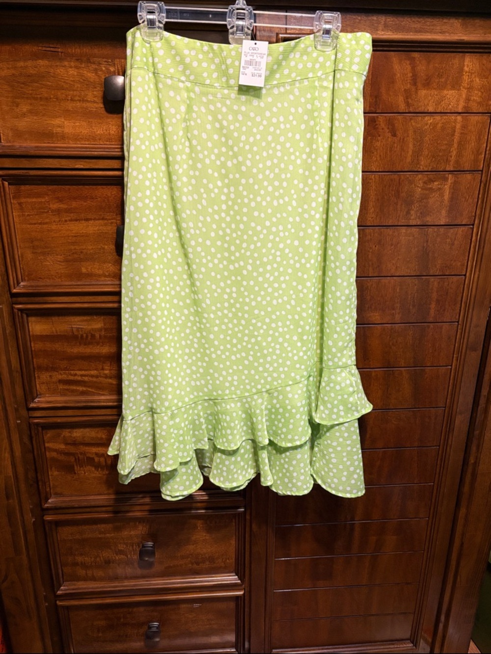 Women’s Lime Green Polka Dot Ruffle Hem Skirt